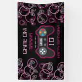 ビデオゲームネオンピンクガールズバースデーパーティー 横断幕 (縦)