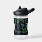 ビデオゲームネオンブルー&グリーンパターンモノグラム ウォーターボトル (左面)