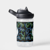 ビデオゲームネオンブルー&グリーンパターンモノグラム ウォーターボトル (右面)