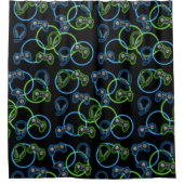 ビデオゲームネオンブルー&グリーンパターン シャワーカーテン (正面)