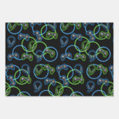 ビデオゲームネオンブルー&グリーンパターン ラッピングペーパーシート (正面)