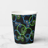 ビデオゲームネオンブルー&グリーンパターン 紙コップ (裏面)