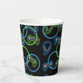 ビデオゲームネオンブルー&グリーンパターン 紙コップ (左)