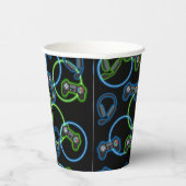 ビデオゲームネオンブルー&グリーンパターン 紙コップ (右)