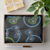 ビデオゲームネオンブルー&グリーンパターン 薄葉紙 (ギフト)