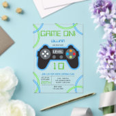 ビデオゲームネオンブルー&グリーン誕生日パーティー アクリル招待状 (インサイチュ (ウェディング))