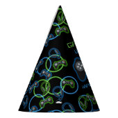 ビデオゲームネオンブルー&グリーン誕生日パーティー パーティーハット (左)