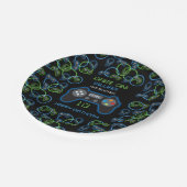 ビデオゲームネオンブルー&グリーン誕生日パーティー ペーパープレート (アングル)