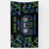 ビデオゲームネオンブルー&グリーン誕生日パーティー 横断幕 (縦)