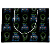 ビデオゲームネオンブルー&グリーン誕生日時代名 ラージペーパーバッグ (正面)