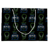 ビデオゲームネオンブルー&グリーン誕生日時代名 ラージペーパーバッグ (裏面)