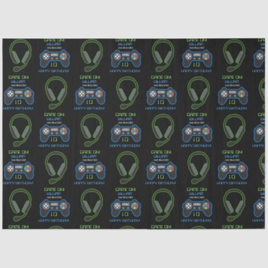 ビデオゲームネオンブルー&グリーン誕生日時代名 薄葉紙 (正面)