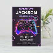 ビデオゲームネオン子供の誕生日パーティの招待状 招待状 (スタンド正面)