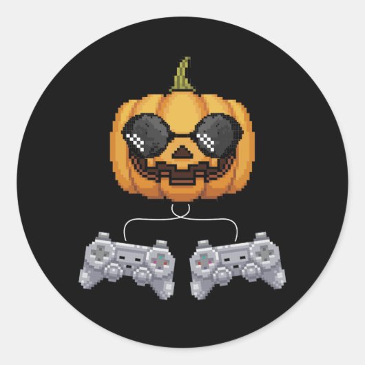 ビデオゲームハロウィーンハロウィーンのカボチャのちょうちんピクセル化神 ラウンドシール (正面)