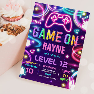 ビデオゲームバースデーパーティネオンゲームのレベルアップ 招待状