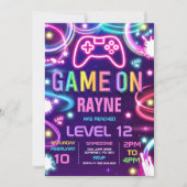 ビデオゲームバースデーパーティネオンゲームのレベルアップ 招待状 (正面)