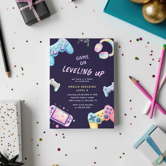 ビデオゲームパステルキュート子供の誕生日招待状 招待状