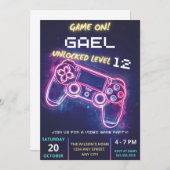 ビデオゲームパーティーの招待状、誕生日おめでとう 招待状 (正面/裏面)