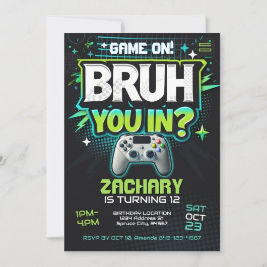 ビデオゲームパーティーの招待状 Bruh 招待状 (正面)
