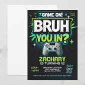 ビデオゲームパーティーの招待状 Bruh 招待状 (正面/裏面)