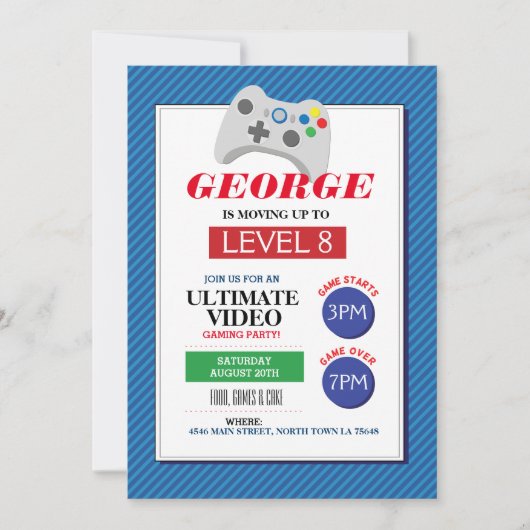 ビデオゲームパーティーゲーム青い赤いトラック招待状 招待状 (正面)