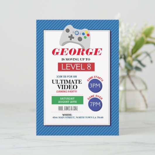 ビデオゲームパーティーゲーム青い赤いトラック招待状 招待状 (スタンド正面)