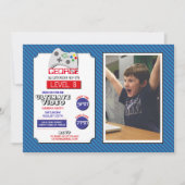 ビデオゲームパーティーゲーム青い赤いフォトゲーム 招待状 (正面)