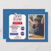 ビデオゲームパーティーゲーム青い赤いフォトゲーム 招待状 (正面/裏面)