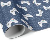 ビデオゲームパーティーパターン青 ラッピングペーパー (ロールコーナー)