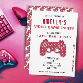 ビデオゲームパーティーレッドコントローラゲーム誕生日 招待状