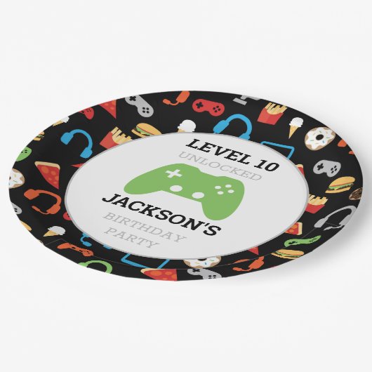 ビデオゲームパーティーレベルアップ子供の誕生日ゲーマー ペーパープレート (アングル)