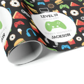 ビデオゲームパーティーレベルアップ子供の誕生日ゲーマー ラッピングペーパー (ロールコーナー)