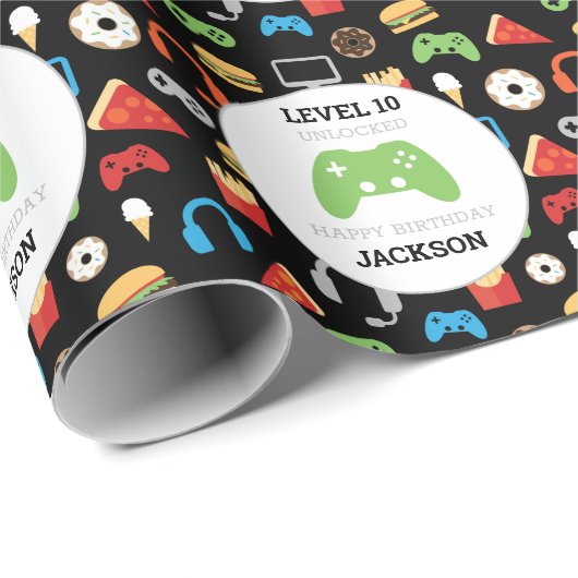ビデオゲームパーティーレベルアップ子供の誕生日ゲーマー ラッピングペーパー (ロールコーナー)