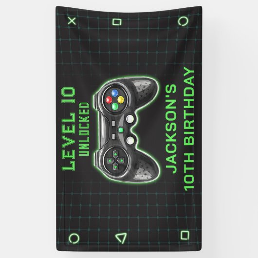 ビデオゲームパーティーレベルアップ子供の誕生日ゲーマー 横断幕 (縦)