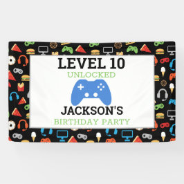 ビデオゲームパーティーレベルアップ子供の誕生日ゲーマー 横断幕