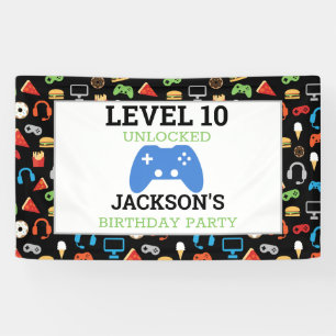 ビデオゲームパーティーレベルアップ子供の誕生日ゲーマー 横断幕