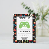 ビデオゲームパーティーレベルアップ子供の誕生日招待状 (スタンド正面)