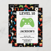 ビデオゲームパーティーレベルアップ子供の誕生日招待状 (正面/裏面)