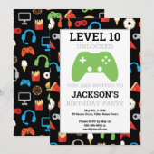 ビデオゲームパーティーレベルアップ!子供の誕生日ゲーマー 招待状 (正面/裏面)