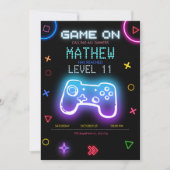 ビデオゲームパーティー ゲーミング 誕生日 ゲーマー誕生日 招待状 (正面)