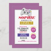 ビデオゲームパーティー ゲーム ピンク トラック 女の子 招待 招待状 (正面/裏面)