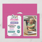 ビデオゲームパーティー ゲーム ピンク フォト ガールズ ゲーミング 招待状 (正面/裏面)