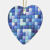 ビデオゲームピクセルブルー正方形パターン セラミックオーナメント (左)