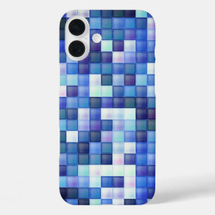 ビデオゲームピクセルブルー正方形パターン iPhone 16 PLUSケース
