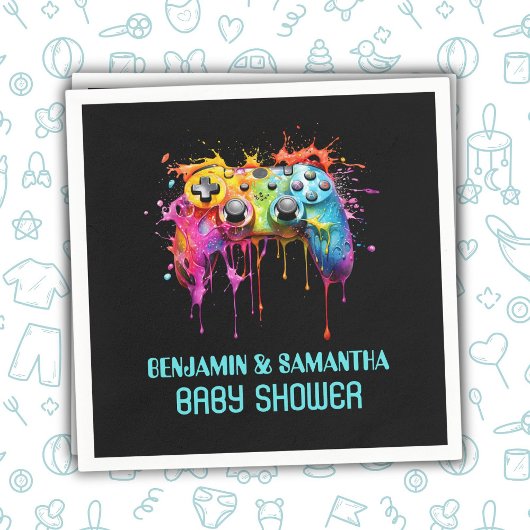 ビデオゲームブルーボーイベビーシャワー スタンダードカクテルナプキン