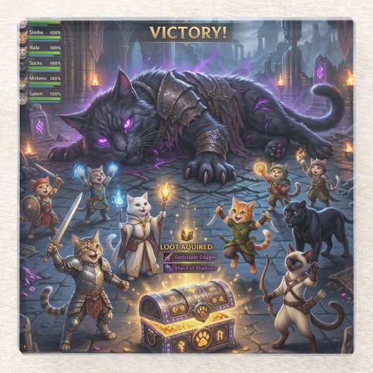 ビデオゲームボス戦闘猫ギルドがボスを倒す ガラスコースター (正面)