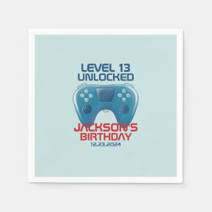 ビデオゲームレベルのロック解除された男の10代の子の誕生日パーティー スタンダードカクテルナプキン