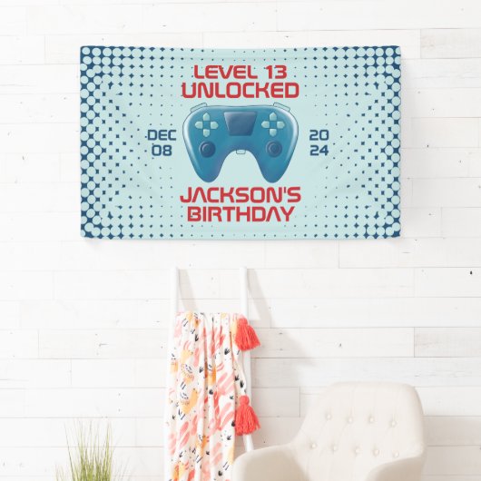 ビデオゲームレベルのロック解除された男の10代の子の誕生日パーティー 横断幕 (インサイチュ)