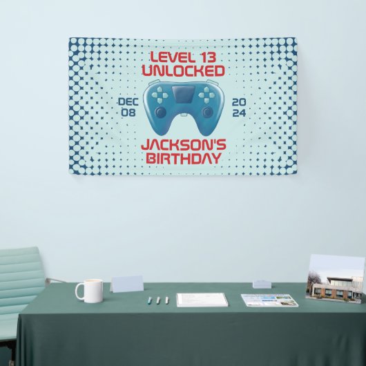 ビデオゲームレベルのロック解除された男の10代の子の誕生日パーティー 横断幕 (トレードショー)