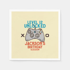 ビデオゲームレベルのロック解除ゲーマーボーイバースデーパーティー スタンダードカクテルナプキン